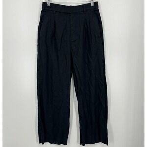 Madewell Pants Women's Size 8 Black 100% Linen Solid Wide Leg Baggy
